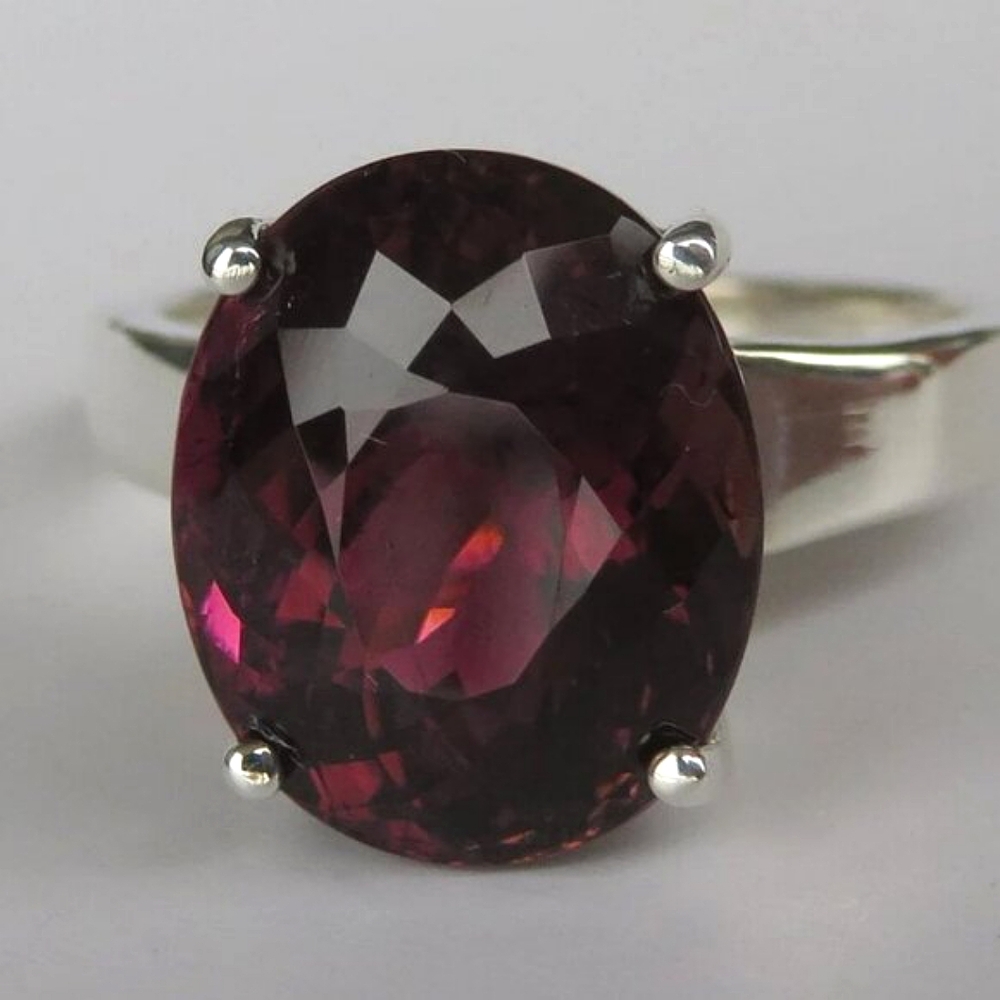 Rare Large Natural Grape Red Tourmaline Rubellite In Sterling Silver Ring